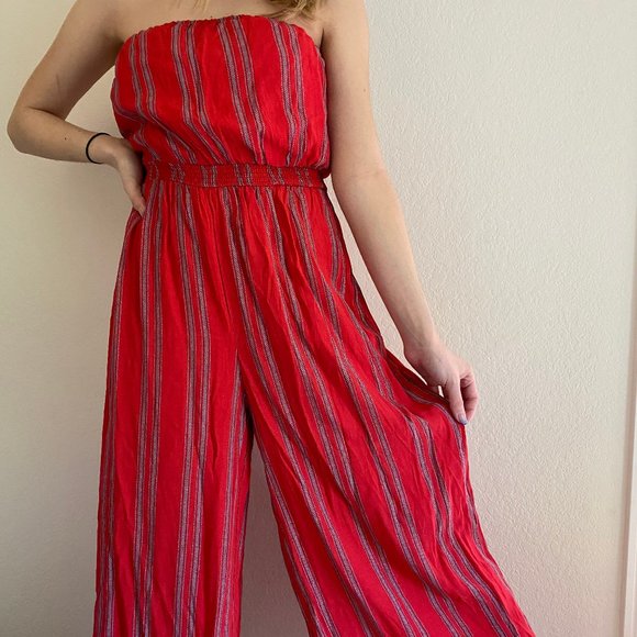Urban Outfitters Red Vertical Striped Romper NWT - Picture 2 of 7